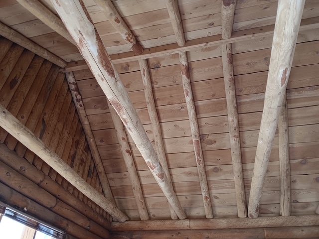Log cabin beams after sandblasting