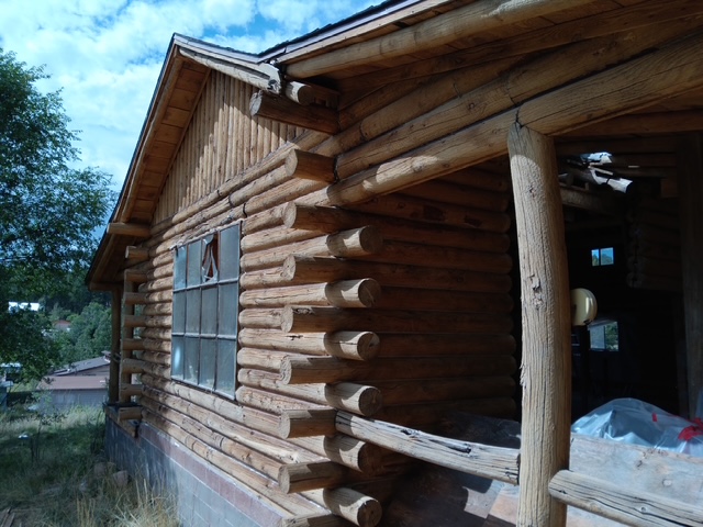 Log cabin exterior after sandblasting
