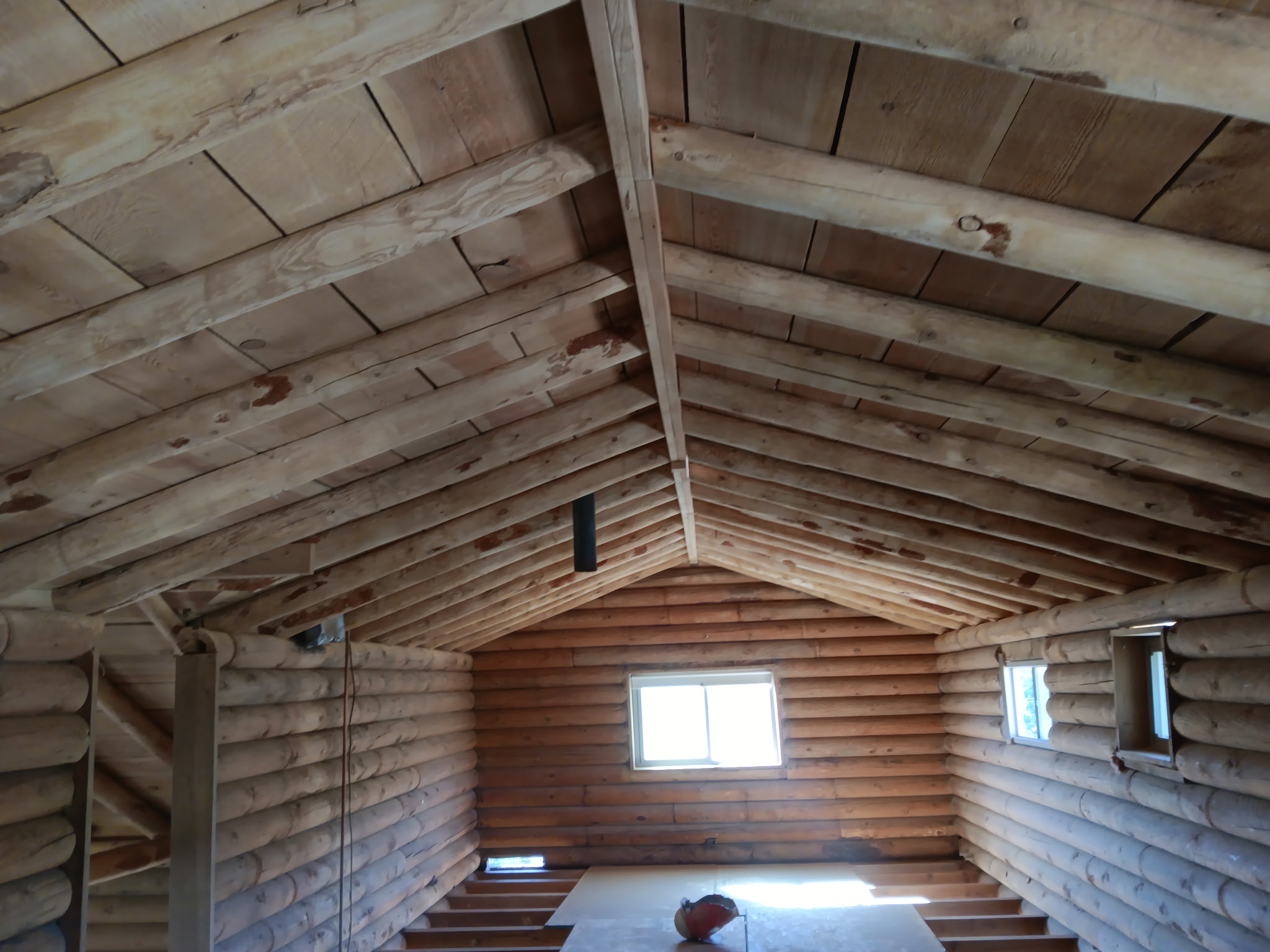 Log cabin interior after sandblasting