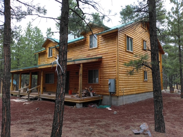 Log cabin full view after sandblasting